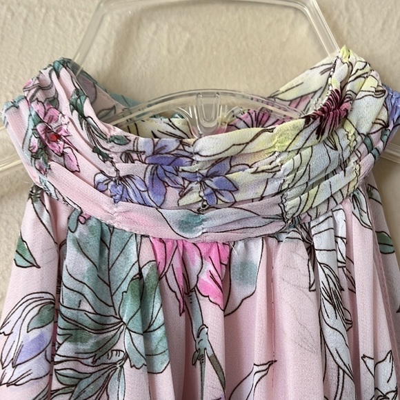 H&M pink floral maxi dress size 2 sleeveless high neck lightweight button back - Picture 2 of 14